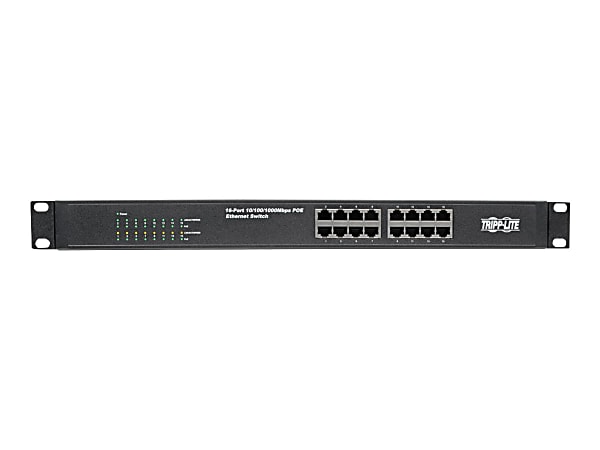 Tripp Lite 16-Port 10/100/1000 Mbps 1U Rack-Mount/Desktop Gigabit Ethernet Unmanaged Switch with PoE+, 230W, Metal Housing - Switch - unmanaged - 16 x 10/100/1000 (PoE+) - rack-mountable - PoE+ (230 W)