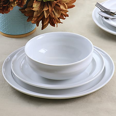 Martha Stewart 12 Piece Fine Ceramic Rimmed Dinnerware Set White ...