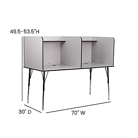 Flash Furniture 60 W Student Desk Double Carrel With Top Shelf Nebula Gray Office Depot