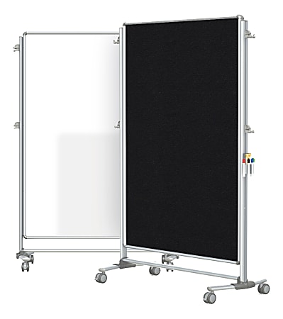 Ghent Nexus Partition Double-Sided Mobile Magnetic Whiteboard/Bulletin Board, 65" x 46 1/4", Black Fabric/Silver Aluminum Frame