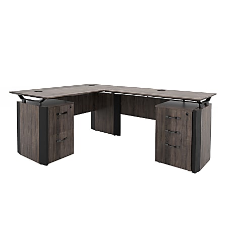 Forward Furniture Allure Double-Pedestal L-Shaped Desk, 78"W, Southern Walnut/Black