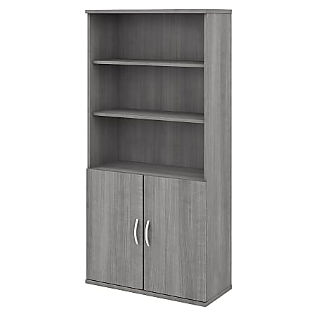 Bush Business Furniture Studio C 73"H 5-Shelf Bookcase With Doors, Platinum Gray, Standard Delivery