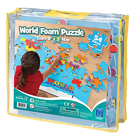 Educational Insights World Map Foam Puzzle, 24" x 36", Pre-K To Grade 4