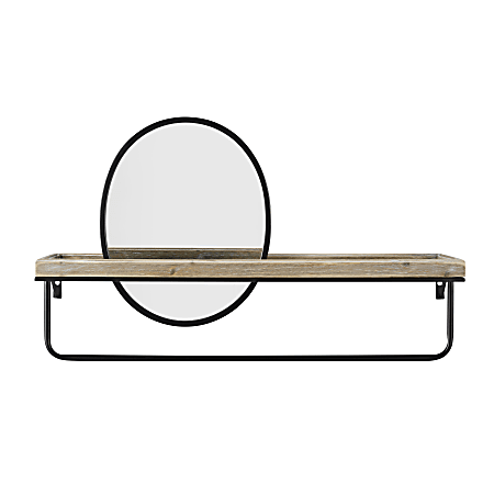 Linon Banberry Wall Shelf With Mirror, 17-1/4”H x 28-3/4”W x 7-4/5”D, Graywash/Black