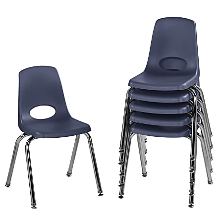 Factory Direct Partners 16" Stacking Chairs With Swivel Glides, Navy, Pack Of 6 Chairs
