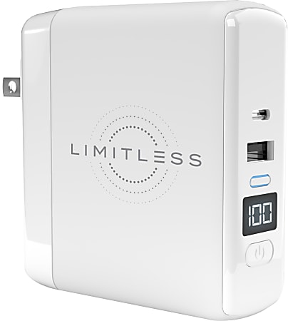 Limitless Innovations ChargeHub PowerPro Go 3-In-1 Wall Charger And Portable Power Bank With Digital Display, White
