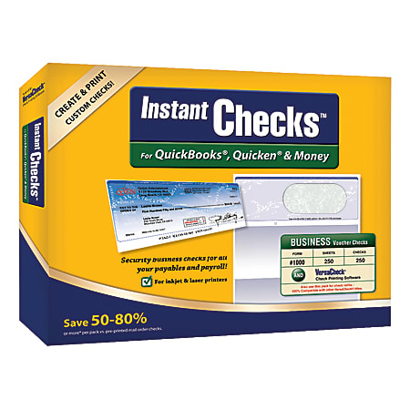 VersaCheck® Instant Checks Software And Business Voucher Check Paper Bundle For QuickBooks®, Quicken® And Money, Disc