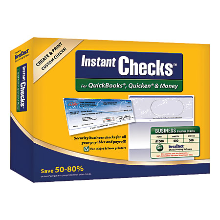 VersaCheck® Instant Checks Software And Business Voucher Check Paper Bundle For QuickBooks®, Quicken® And Money, Traditional Disc