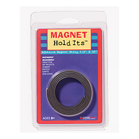 Dowling Magnets Adhesive Magnet Strip, 1/2" x 30", Black, Pack Of 12 Rolls