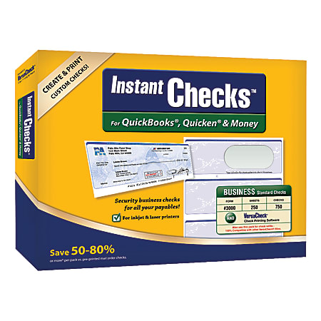 VersaCheck® Instant Checks Software And Business Standard Check Paper Bundle For QuickBooks®, Quicken® And Money, Traditional Disc
