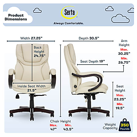 Serta big and tall executive 2025 office chair with wood accents