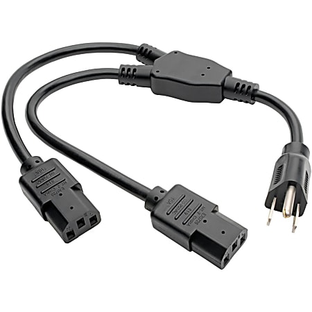 Eaton Tripp Lite Series Y Splitter Power Cable, NEMA 5-15P to 2x C13 - 10A, 125V, 18 AWG, 1.5 ft. (0.45 m), Black - P00618N2