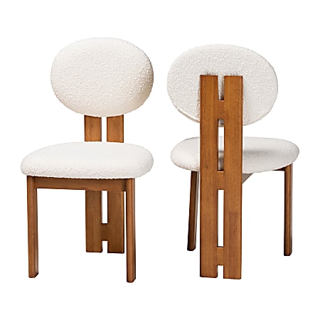 Baxton Studio Kacela Boucle Fabric and Wood Dining Chairs, Cream/Walnut Brown, Set Of 2 Chairs