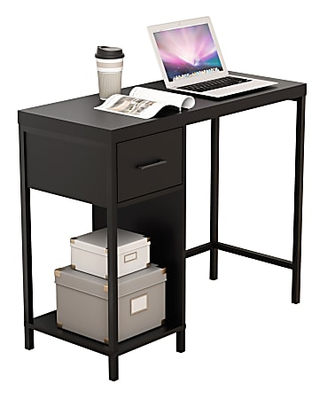 Homenations 36"W Wood/Metal Student Desk With Storage, Black
