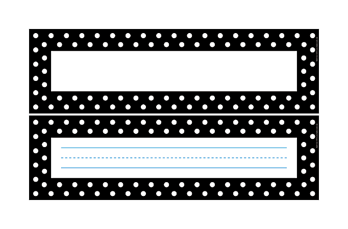 Barker Creek Single-Sided Desk Tags/Bulletin Board Signs, 12" x 3 1/2", Black-And-White Dots, Pre-K To Grade 6, Pack Of 36