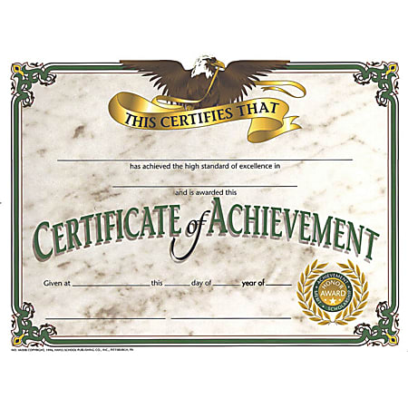 Hayes Certificates Of Achievement, 8 1/2" x 11", Beige, 30 Certificates Per Pack, Bundle Of 6 Packs