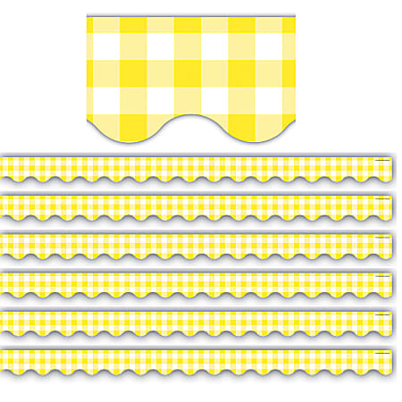 Teacher Created Resources Scalloped Border Trim, Yellow Gingham, 35' Per Pack, Set Of 6 Packs