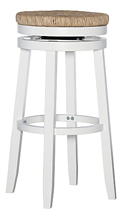 Powell Mabon Backless Swivel Bar Stool, White/Natural Sea Grass