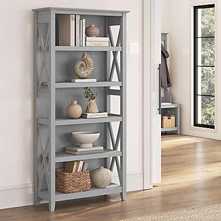 Bush Business Furniture Key West 66"H 5-Shelf Bookcase, Cape Cod Gray, Standard Delivery