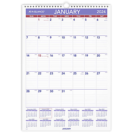 2024 AT-A-GLANCE® Monthly Wall Calendar, 12" x 17",