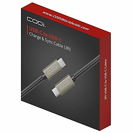 CODi USB C to USB C Charge Sync Cable 3ft Braided Nylon - Office Depot