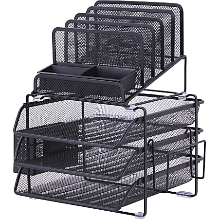 Lorell® Mesh 4-Tier Desk Organizer, Black