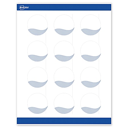 Avery® Printable Labels With Sure Feed® Technology, S00-EV0, Round, 2", Matte White With Preprinted Blue Waves Design, Pack Of 120