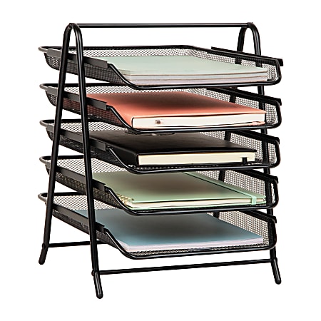 Mind Reader 5-Tier Paper Tray Desktop Organizer Metal Mesh, 15"H x 14"W x 11-3/4" L, Black