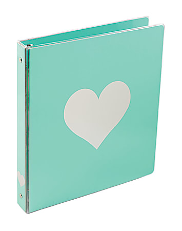Divoga® Hearts Fashion 3-Ring Binder, 1" Round Rings, Silver/Teal