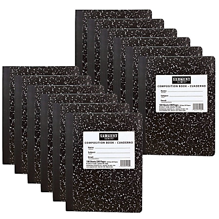 Sargent Art Composition Hardcover Notebooks, 7-1/2" x 9-3/4", Wide Ruled, 100 Pages (200 Sheets), Black, Pack Of 12 Notebooks