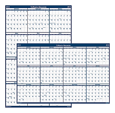 House of Doolittle Write-on Laminated Wall Planner - Yes - Monthly - 1 Year - January 2019 till December 2019 - 18" x 24" - Wall Mountable - Blue, Gray - Paper - Laminated, Erasable, Write on/Wipe off, Reminder Section