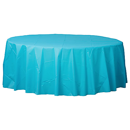 Amscan 77017 Solid Round Plastic Table Covers, 84", Caribbean Blue, Pack Of 6 Covers