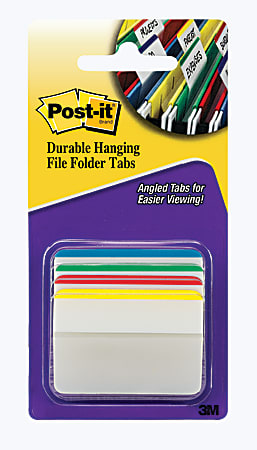 Post-it Durable Tabs, 2 in. x 1.5 in., Pack of 24 Tabs, Beige, Green, Red, Canary Yellow 