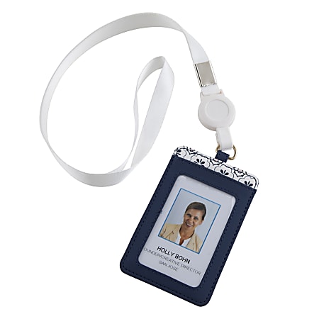 Realspace® Faux Leather Badge Holder, Navy Geometric