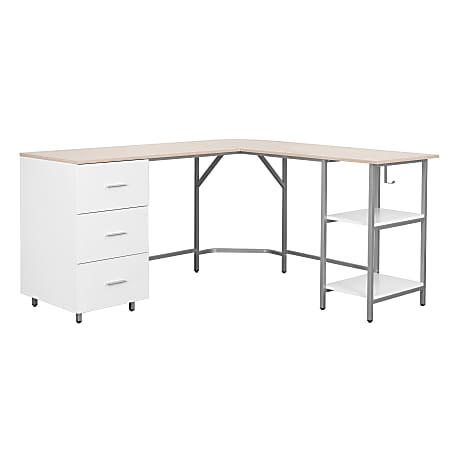 Techni Mobili 59"W L-Shaped 2-Tone Home Office Computer Desk With Storage, Sand