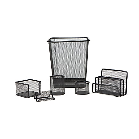 Mind Reader 6-Piece Mesh Desk Organizer Set With Trash Can, Black