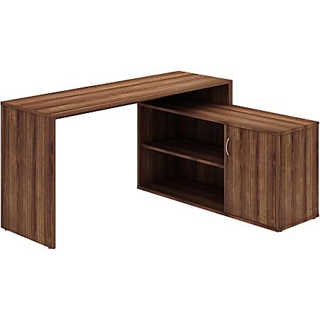 LYS L-Shape Workstation with Cabinet - Laminated L-shaped Top - 200 lb Capacity - 29.50" Height x 60" Width x 47.25" Depth - Assembly Required - Walnut - Particleboard - 1 Each