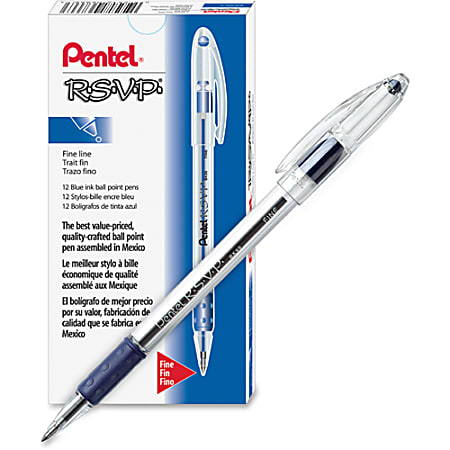 Blue Ink Fine Line Ballpoint Pen 5 Pack Pentel R.S.V.P BK90BP5C 