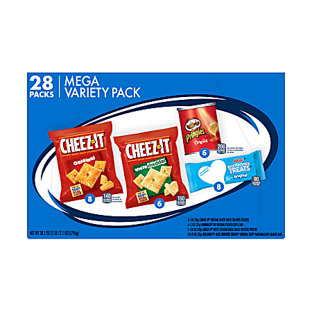 Kellogg's 4-Flavor Mega Snack Variety Pack, Box of 28 Snack Packs