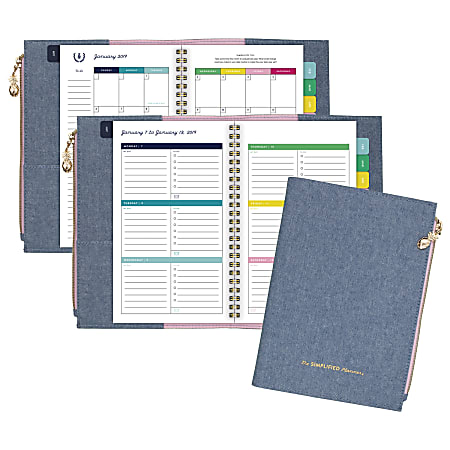 Emily Ley Weekly/Monthly Planner With Zipper Pouch, 4 7/8" x 8", Chambray, January to December 2019