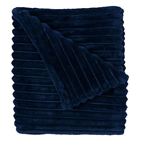 Dormify Jamie Plush Ribbed Throw Blanket, Navy Blue