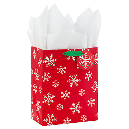 Hallmark 9.6" Medium Holiday Gift Bag With Tissue Paper (White Snowflakes on Red)