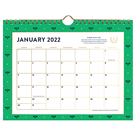 AT-A-GLANCE® Simplified by Emily Ley Dainty Bees Monthly Wall Calendar, Small, 11" x 8-1/2", January to December 2022, EL72-709