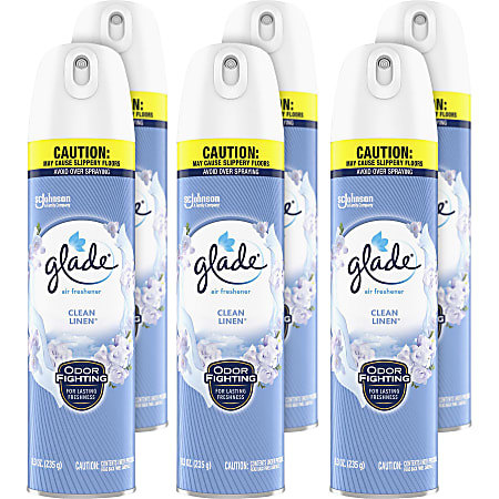 Glade Air Freshener Spray, Clean Linen, 8.3 Fl Oz, Blue, Carton Of 6 Canisters