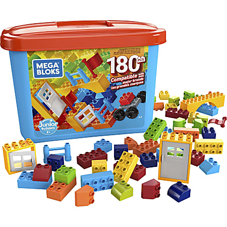 Mega Bloks Junior Builders Mini Bulk Tub - Skill Learning: Building, Stacking, Imagination, Creativity, Exploration - 2 Year &amp; Up - 180 Pieces