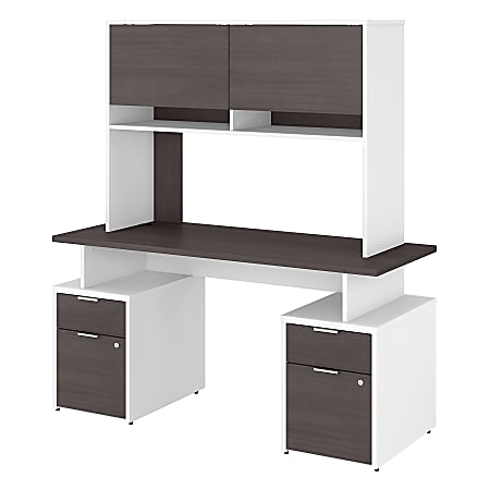 Bush Business Furniture Jamestown Desk With 4 Drawers And Hutch, 60"W, Storm Gray/White, Standard Delivery