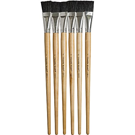 Creativity Street 1" Hog Bristle Paint Brushes - 6 Brush(es) - 1" Bristle Natural Handle - Aluminum Ferrule