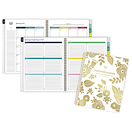 Emily Ley Customizable Weekly/Monthly Planner, 8 3/8" x 11", Gold Floral, January to December 2019