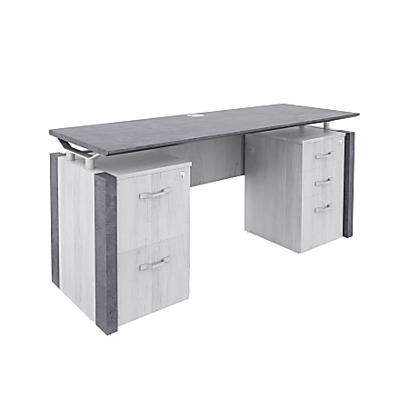 Forward Furniture Allure Double-Pedestal Desk, 30"H x 66"W x 24"D, Stormy Gray/Ashwood White