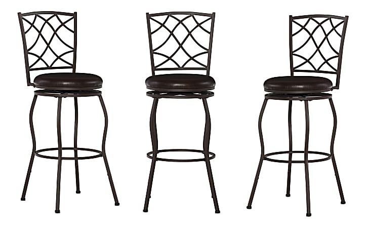 Linon Hudson Adjustable Stools Brown Set Of 3 Stools Office Depot